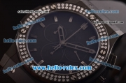 Hublot Classic Fusion Chronograph Miyota Quartz PVD Case - Diamond Bezel with Black Dial and Black-Steel Markers - 7750 Coating