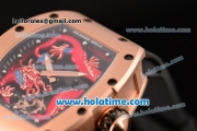 Richard Mille Tourbillon RM 057 Dragon Swiss ETA 2824 Automatic Rose Gold Case with Black Rubber Strap and Red Dragon Dial