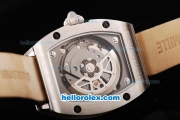 Richard Mille RM007 Silver Case with Black/White/Blue Dial-Diamond Hour Markers and Black Leather Strap