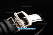 IWC Portofino Swiss Valjoux 7750 Chronograph Movement Steel Case with Black Dial and Silver Stick Marker-Black Leather Strap