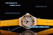 Hublot Big Bang Tutti Frutti Caviar Swiss ETA 2824 Automatic White Ceramic Case with Yellow Leather Strap and Diamond/Rose Gold Bezel - 1:1 Original