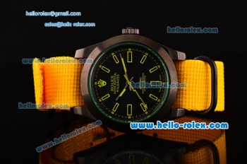 Rolex Milgauss SE Stealth Yellow Asia 2813 Automatic PVD Case Yellow Nylon Strap with Black Dial Yellow Stick Markers