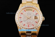 Rolex Day-Date Oyster Perpetual Automatic Full Gold with Diamond Dial and Red Marking