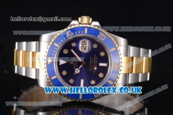 Rolex Submariner Swiss ETA 2836 Automatic Two Tone Case/Bracelet with Blue Dial and Dot Markers (BP)