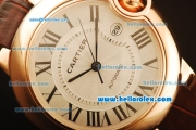 Cartier Ballon bleu de Automatic Rose Gold Case with White Dial and Brown Leather Strap
