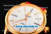 Rolex Cellini Time Asia 2813 Automatic Yellow Gold Case White Dial Red Leather Strap and Stick/Roman Numeral Markers