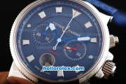 Ulysse Nardin Maxi Marine Swiss Valjoux 7750 Automatic Movement Steel Case with White Markers and Blue Dial-Blue Rubber Strap