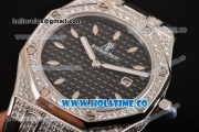 Audemars Piguet Royal Oak Lady Swiss Quartz Steel/Diamonds Case with Black Dial and Black Rubber Strap (EF)