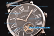 Cartier Rotonde De Tourbillon ST22 Automatic Steel Case with Black Dial and Black Leather Strap