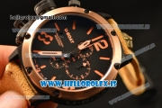 U-Boat Chimera Chronograph OS10 Quartz With Rose Gold Bezel and Black Case Brown Leather Dark Orange Marker