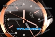 Mido Commander Miyota Quartz Steel Case with Rose Gold Bezel and Black Dial