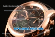 Omega De Ville Co-axial Chronograph Clone Omega 9300 Automatic Rose Gold Case with Black Dial and Black Leather Strap (EF)