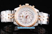 Breitling for bentley Working Chronograph Quartz Movement with White Dial and Rose Gold Bezel-Two Tone Strap