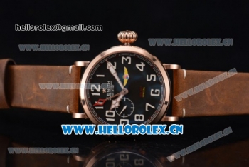 Zenith Pilot Type 20 GMT Asia ST25 Automatic Rose Gold Case with Black Dial Arabic Numeral Markers and Brown Leather Strap