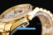 Rolex Day Date II Automatic Movement Full Gold with Diamond Bezel-White MOP Dial and Diamond Markers