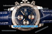 Breitling Super Avenger II 7705 Automatic Steel Case with Blue Dial Arabic Numeral Markers and Genuine Leather Strap (GF)