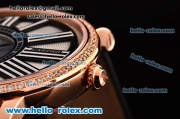 Cartier Ronde Swiss Ronda Quartz Rose Gold Case with Black Leather Strap and White Dial