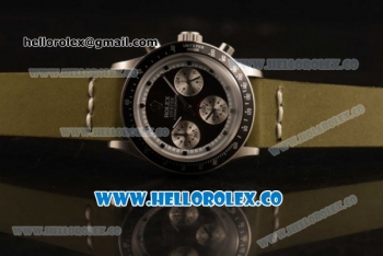 Rolex Daytona Vintage Edition Chrono Miyota OS20 Quartz Steel Case with Black Dial and Green Leather Strap