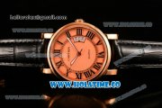 Cartier Rotonde De Miyota Quartz Rose Gold Case with Roman Numeral Markers Rose Gold Dial and Black Leather Strap