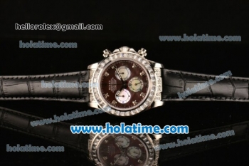 Rolex Daytona Chrono Swiss Valjoux 7750 Automatic Steel Case with Diamond Bezel Black Leather Strap and Brown MOP Dial