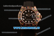 Rolex Yacht-Master 40 Swiss ETA 2824 Automatic Steel Case with Black Dial White Dots Markers Colorful Sapphire Bezel and Black Rubber Strap (NOOB)