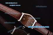 Vacheron Constantin Malte Miyota OS2035 Quartz Steel Case with Brown Leather Strap Brown Dial Stick Markers