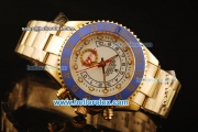Rolex Yachtmaster II Oyster Perpetual Swiss ETA 2813 Automatic Full Gold with Blue Bezel and White Dial