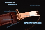 Rolex Cellini Danaos Swiss Quartz Rose Gold Case with Brown Leather Strap White Dial Stick Markers