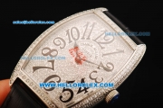 Franck Muller Casablanca Swiss Quartz Movement Diamond Dial with Arabic Numeral Markers and Black Leather Strap
