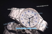 Tag Heuer Carrera Chronograph Quartz Full Steel with White Dial Blue Numeral Markers