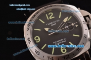 Panerai Luminor GMT PAM 29 Automatic Steel Case with Black Dial and Black Leather Strap