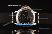 Panerai Luminor Base Pam 000 Asia 6497 Manual Winding Steel Case with Black Dial and Black Leather Strap