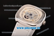 SevenFriday P1-2 Miyota 82S7 Automatic Steel Case with White Dial and White Leather Strap (HBB V6)