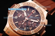 Hublot Big Bang Limited Edition Swiss Valjoux 7750 Automatic Movement Rose Gold Case with Diamond Bezel and Brown Dial