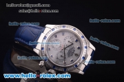 Rolex Daytona Chronograph Swiss Valjoux 7750 Automatic Steel Case with Diamond Bezel and White Dial-Blue Leather Strap