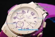 Hublot Big Bang Chronograph Miyota Quartz Movement Steel Case with Purple Markers and Purple Rubber Strap - Lady Model