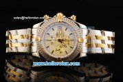 Breitling Chronomat Evolution Chronograph Swiss Valjoux 7750 Automatic Movement Steel Case with White Dial and Two Tone Strap