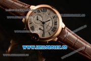 Cartier Ballon Bleu De Chrono Swiss Valjoux 7750 Automatic Rose Gold Case with White Dial Roman Numeral Markers and Genuine Leather Strap