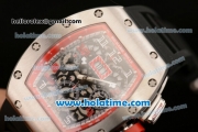 Richard Mille Felipe Massa Flyback Chrono Swiss Valjoux 7750 Automatic Steel Case with Black Rubber Bracelet Red/White Markers and Skeleton Dial