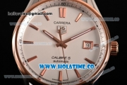 Tag Heuer Carrera Calibre 5 Automatic Swiss ETA 2824 Automatic Steel Case with White Dial Rose Gold Bezel and Stick Markers