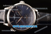 1:1 Jaeger-LECoultre Master Georgraphic Miyota 9015 Automatic Steel Case with Blue Dial Stick Markers and Blue Genuine Leather