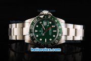 Rolex GMT-Master Automatic Movement Silver Case with Green Dial and Green Bezel-White Round Marker