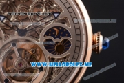 Cartier Ronde De MoonPhase Swiss Tourbillon Manual Winding Rose Gold Case with Skeleton Dial and Brown Leather Strap