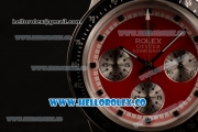 Rolex Daytona Vintage Edition Chrono Miyota OS20 Quartz Steel Case with Red Dial Steel Bezel and Black Leather Strap