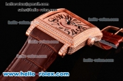 Franck Muller Conquistador Swiss ETA 2824 Automatic Rose Gold Case with Diamond Dial and Brown Leather Strap