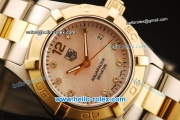 Tag Heuer Aquaracer Swiss ETA Quartz Movement Gold Bezel with Diamond Markers- MOP Dial and Two Tone Strap