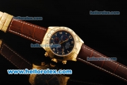 Rolex Daytona Chronograph Swiss Valjoux 7750 Automatic Movement Gold Case with Blue Dial and Brown Leather Strap