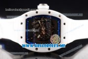 Richard Mille RM 055 Bubba Watson Asia Manual Winding Ceramic/Steel Case with Skeleton Dial and White Rubber Strap Blue Inner Bezel - 1:1 Original