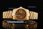 Rolex Day Date Oyster Perpetual Swiss ETA 2836 Automatic Movement Full Gold with Roman Numerals and Diamond Bezel