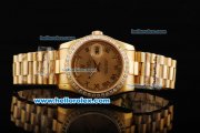 Rolex Day Date Oyster Perpetual Swiss ETA 2836 Automatic Movement Full Gold with Roman Numerals and Diamond Bezel